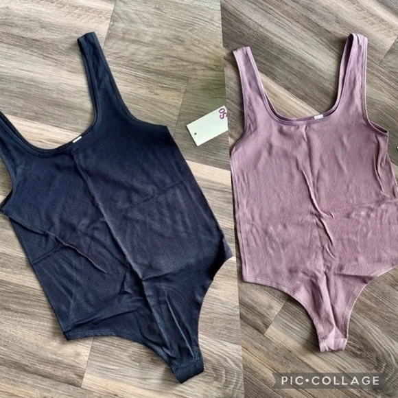 SO Seamless Scoop Neck Ribbed Tank Bodysuit Set of 2 Black & Mauve Size M - Picture 2 of 14